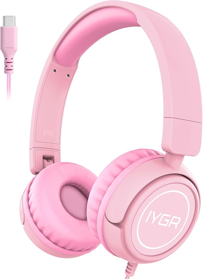 K6 Kids Headphones USB C, 85dB Safe Volume Headphones for Kids, Stereo Sound Foldable Headphone for School, Comfortable Fit On-Ear Headphone for Smartphones/iPad/Tablet/Plane/Travel