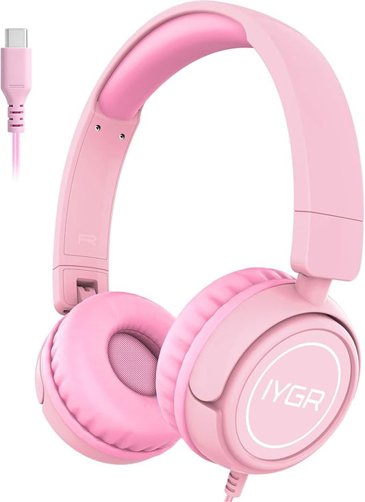 K6 Kids Headphones USB C, 85dB Safe Volume Headphones for Kids, Stereo Sound Foldable Headphone for School, Comfortable Fit On-Ear Headphone for Smartphones/iPad/Tablet/Plane/Travel