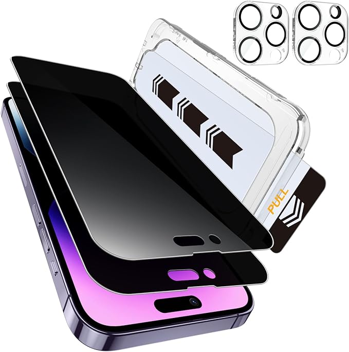 MOHAVE 2+2 Pack for iPhone 14 Pro Max Privacy Screen Protector 6.7" with Camera Lens Protector [Auto Alignment/Dust Removal] Anti Spy Tempered Glass [Military Grade Shatterproof] Case Friendly