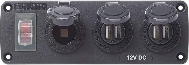 Blue Sea Systems 4365 Water-Resistant Accessory Panel - 15A Circuit Breaker, 12V Socket, 2X 2.1A Dual USB Chargers,Black - Image 1