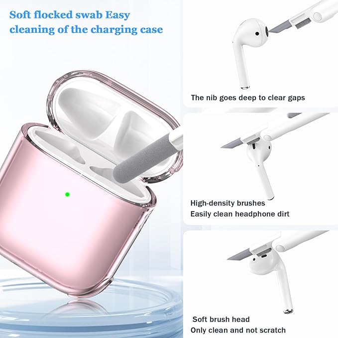 for Airpods 2nd Generation Case Cover, Clear Soft TPU Transparent Four Corner Military Grade Shockproof Protective Case with Cleaning Kit for Airpods 2 Gen Charging case 2019, Clear Pink