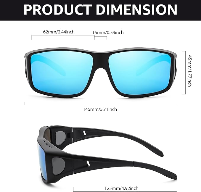 FIMILU 2PCS Polarized Sunglasses Fit Over Glasses for Men, Wrap Around Sunglasses for Driving & Outdoor UV400 Protection