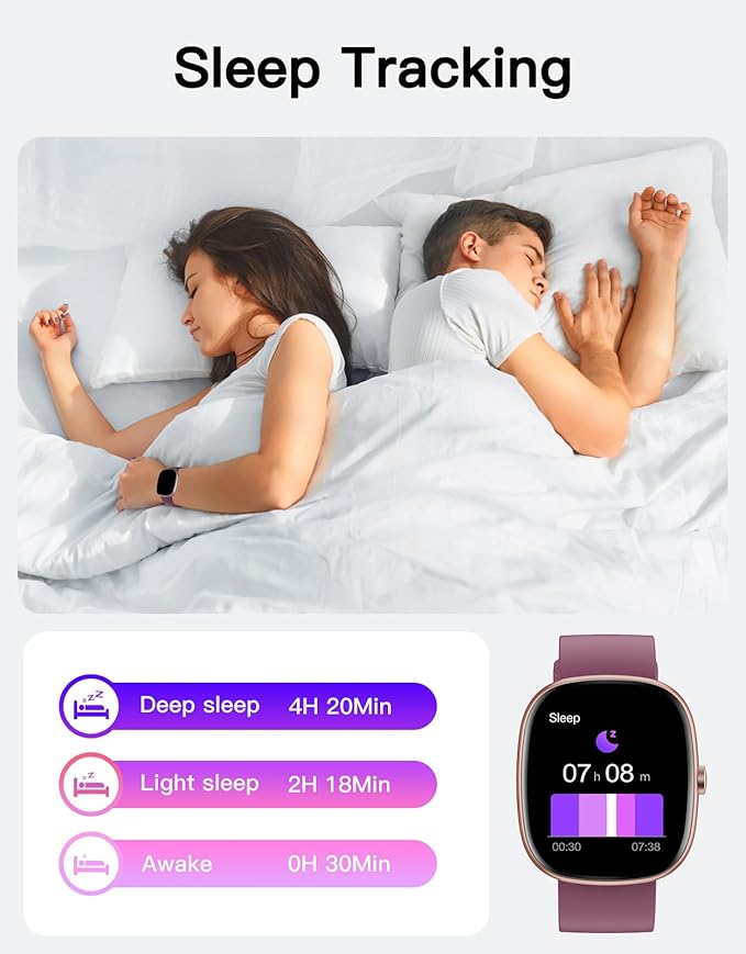 Fitness Tracker with Call Function, 1.85” Fitness Watch for Women and Men, 24/7 Heart Rate & Blood Oxygen Monitor, Sleep Tracker, 100+ Sport Modes, IP68 Waterproof (Purple)