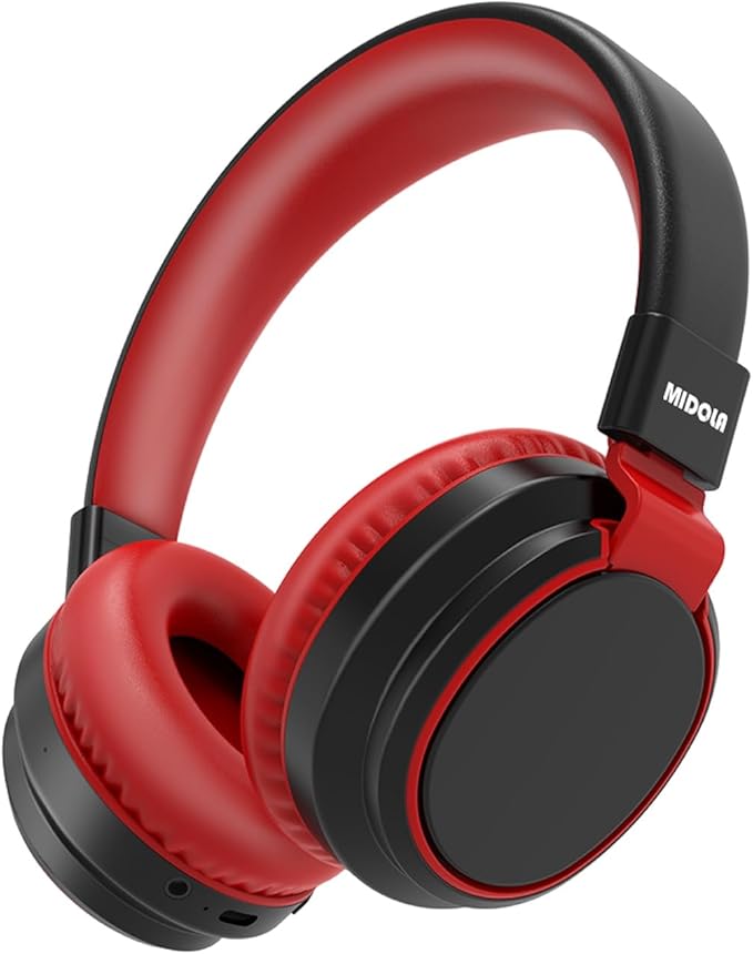 MIDOLA Kids Headphones Bluetooth 5.3 Wireless 60H Play Time Volume Limited 85/110dB Over Ear Foldable Protection Headset/Wired Aux Built-in Mic for Boy Girl Travel School Pad Tablet Black