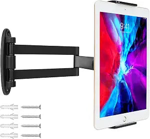 Tablet Wall Mount with Adjustable Long Arm Hinge 360° Swivel Bracket for 4.7 to 12.9 inch Tablet or Phone（Black）