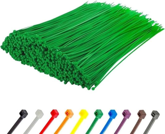 GTSE 8 Inch Green Zip Ties, 1,000 Bulk Pack, 50lb Strength, UV Resistant Strong Nylon Cable Ties, Self-Locking 8" Tie Wraps