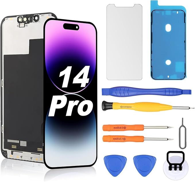 Replacement Screen for iPhone 14 Pro LCD Retina Fully HD Display Digitizer with Fully Repair Tool Kits, Screen Protector, Waterproof Tape