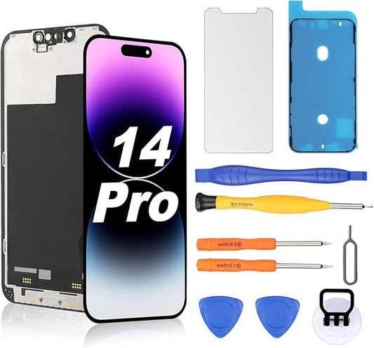 Replacement Screen for iPhone 14 Pro LCD Retina Fully HD Display Digitizer with Fully Repair Tool Kits, Screen Protector, Waterproof Tape