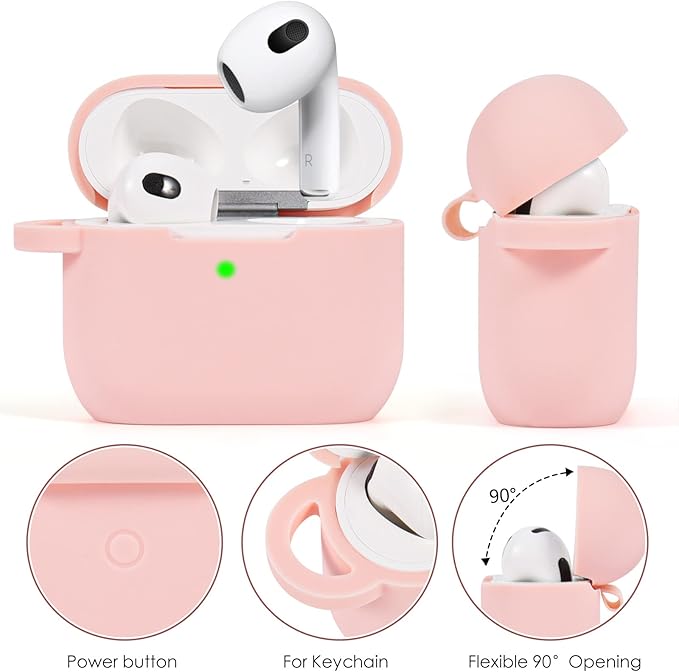 VISOOM Case for Airpods 3 Pink Airpods 3rd Cases 2021 Silicone for iPod 3 Earbuds Case Cover Women Wireless Charging Case with Accessories Girl Bling Keychain for Apple Ear Buds 3rd Generation
