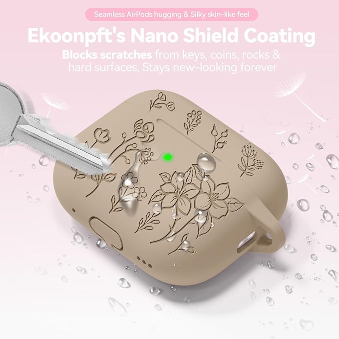 for Airpods Pro 3 Case, Flower Engraved Case Cover Compatible with AirPods Pro 3rd Generation 2025, Soft Silicone Cases with Cute Keychain & Cleaner for Women Girly, Shockproof