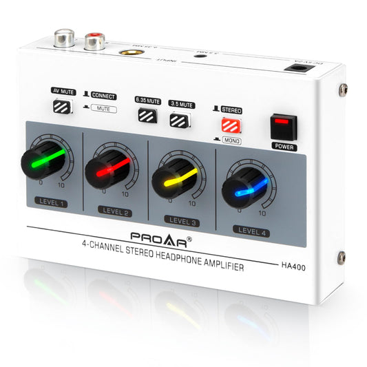 4-Channel Headphone Amp, 8 Outputs, Individual Volume, Mute and RGB