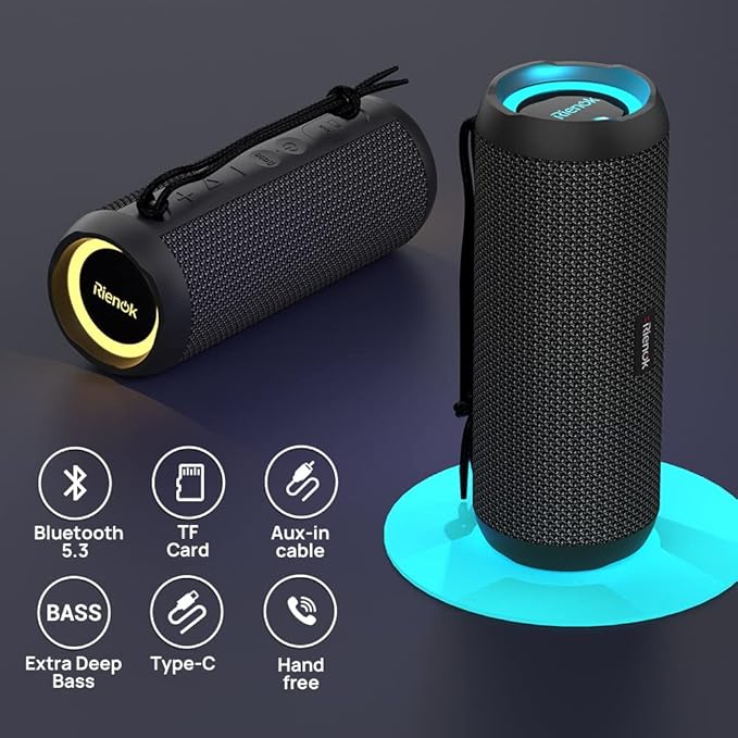 RIENOK Portable Bluetooth Speaker 30W Dual Pairing True Wireless Stereo HD Sound IPX7 Waterproof Outdoor Sport Shower Wireless Speaker Bluetooth 5.3 for Home Party