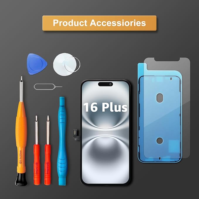 LL TRADER Screen Replacement for iPhone 16 Plus 6.7" LCD Retina FHD Display COF Touch Screen Digitizer with Repair Tool Kits, Waterproof Tape, Screen Protector