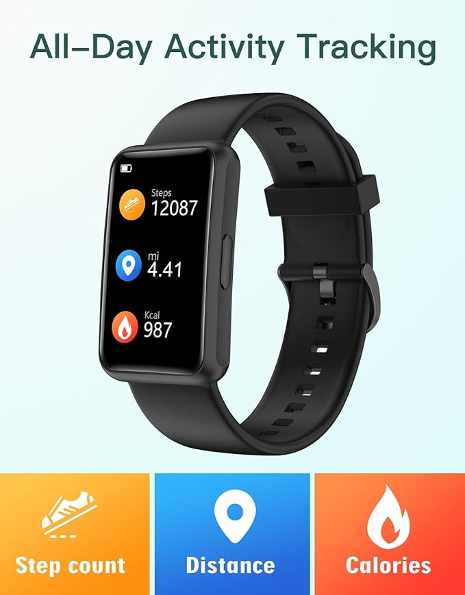 HUAKUA Fitness Tracker No Bluetooth No APP No Phone Needed, Fitness Watch for Men Women Parents IP68 Waterproof with Full Touch Screen Steps Calories Counter Sleep Tracker Alarm Clocks (Black)
