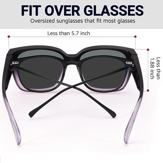 LVIOE 2 Pack Polarized Fit Over Sunglasses for Women Men Oversized Square Over Glasses Sunglasses with UV Protection LS7511