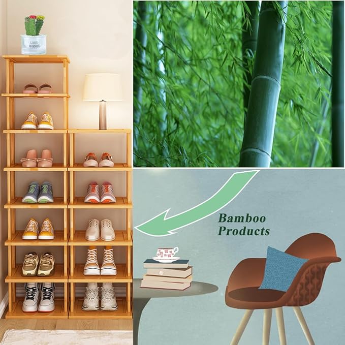 Bamboo Vertical Shoe Rack for Entryway,Narrow Shoe Rack Stackable,Minimalist Shoe Storage,5 Tier Standing Shoe Organizer for Garage Corner Bedroom Hallway(Bamboo Color,5-Tier)