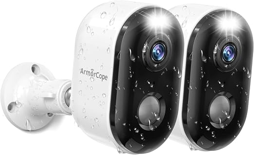 Armorcope Security Cameras Wireless Outdoor, Battery Powered 2k Color Night Vision, AI Motion Detection, IP66 Weatherproof, 2-Way Talk, SD/Cloud Storage, 2.4Ghz WiFi Cameras for Home Security(2 Pack)