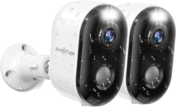 Armorcope Security Cameras Wireless Outdoor, Battery Powered 2k Color Night Vision, AI Motion Detection, IP66 Weatherproof, 2-Way Talk, SD/Cloud Storage, 2.4Ghz WiFi Cameras for Home Security(2 Pack)