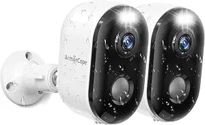 Armorcope Security Cameras Wireless Outdoor, Battery Powered 2k Color Night Vision, AI Motion Detection, IP66 Weatherproof, 2-Way Talk, SD/Cloud Storage, 2.4Ghz WiFi Cameras for Home Security(2 Pack)