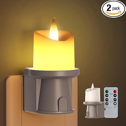 2-in-1 Plug in Night Light (1 Pack) - Dual Mode: Auto Sensor & Remote Timer - Boho Neutral Beige Candle Nightlight for Nursery, Bedroom, Bathroom Aesthetic (Taupe, 1 Pack)