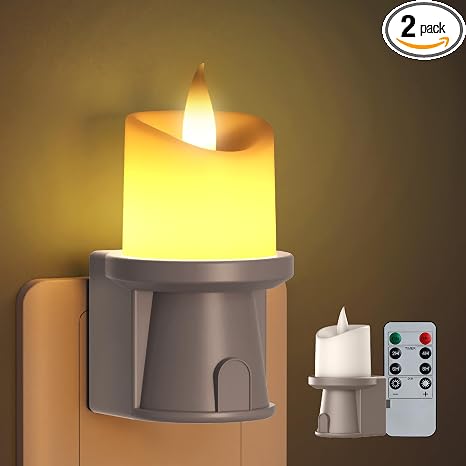 2-in-1 Plug in Night Light (1 Pack) - Dual Mode: Auto Sensor & Remote Timer - Boho Neutral Beige Candle Nightlight for Nursery, Bedroom, Bathroom Aesthetic (Taupe, 1 Pack)