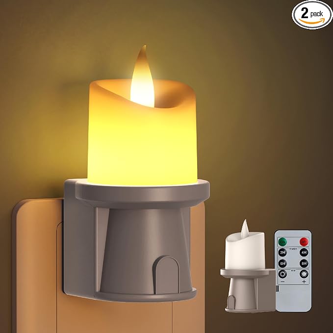 2-in-1 Plug in Night Light (1 Pack) - Dual Mode: Auto Sensor & Remote Timer - Boho Neutral Beige Candle Nightlight for Nursery, Bedroom, Bathroom Aesthetic (Taupe, 1 Pack)