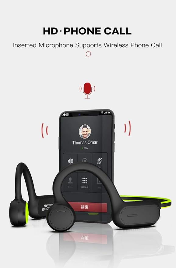 Open Ear Bone Conduction Headphones Bluetooth 5.2, Sports Wireless Earphones with Microphones, Sweatproof Waterproof Wireless Earphones for Running, Gym, Hiking, Cycling(Green)