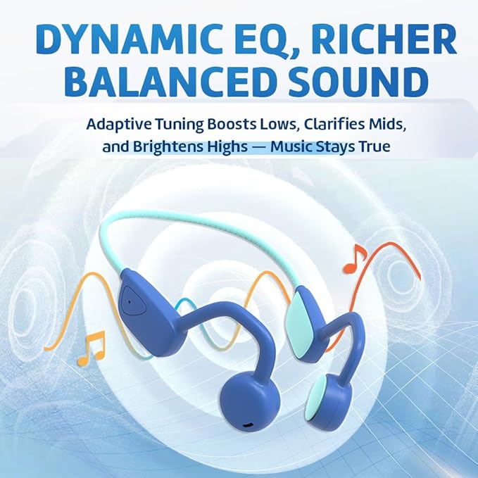 Kids Bluetooth Headphones, Air Conduction Open-Ear Headphones, Mic/Touch, 85dB Safe Volume & Parental Control, Clear Audio, 1.06oz, Rugged & Durable, IP54, 20H, Earbuds for School/Travel - Green