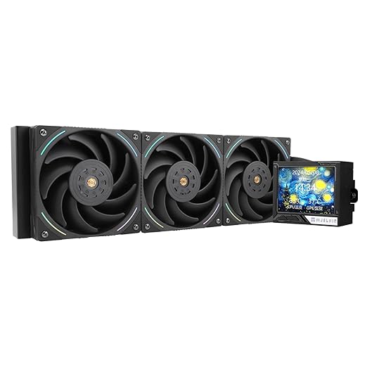 Mjolnir Vision 360 ARGB Black CPU Water Cooler,3 PWM Fans Water Cooling System with 2000PRM,for AM4/AM5&Intel LGA1851/1700, Magnetic Detachable LCD Screen with 320 * 240 Resolution