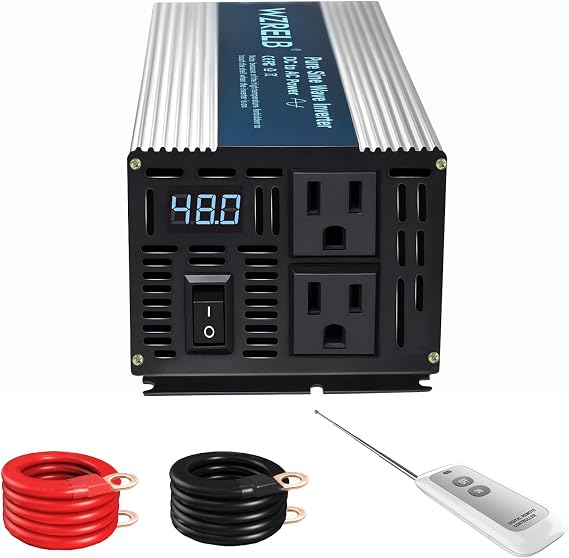 WZRELB 1000W Pure Sine Wave Inverter 12V DC to 110V 120V AC Power Converter with LED Display, Remote Controller, Off-Grid Power Inverter 2000W Surge for Home, RV, Truck, Camping