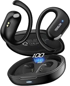 Open Ear Earbuds, 50H Open Ear Headphones Bluetooth 5.4, IPX6 Open Ear buds Wireless with Adjustable Ear hook, Hi-res Stereo, AI Clear Call, Lightweight, Wireless Over Earbud for Workout, Gym, Running