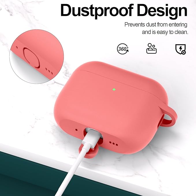 ATUAT for AirPods Pro 3 Case Cover with Cleaner, Protective Soft Silicone Skin with Keychain for Women Men for Apple AirPods Pro 3rd Generation Case(2025), Front LED Visible, Coral