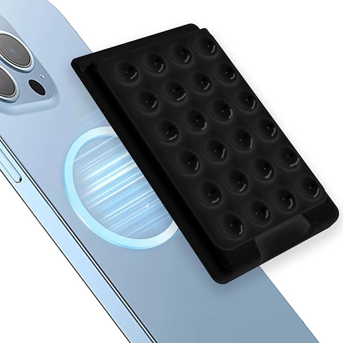 Magnetic Suction Phone Card Holder Mount for MagSafe Wallet, Compatible with iPhone MagSafe Phone Case, Hands-Free Mirror Shower Phone Holder Accessory for TikTok Videos and Selfies, Black