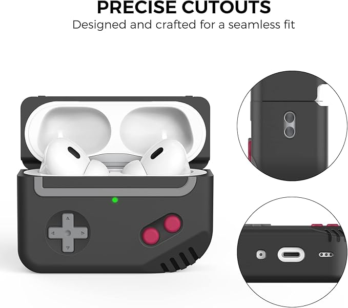 Silicone Airpods Pro 2 Case Protective Covers Skin Game-Machine Design for Airpods Pro 2022 [Support Wireless Charging] Compatible with Apple Airpods Pro 2nd Generation (Black)