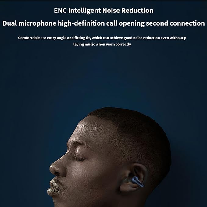 Open-Ear Wireless Headphones Bluetooth Clip On Mini Earbuds Charging Case Ear Buds Sports Bone Conduction Headphones Earphones for Workout Driving Walking (Black)