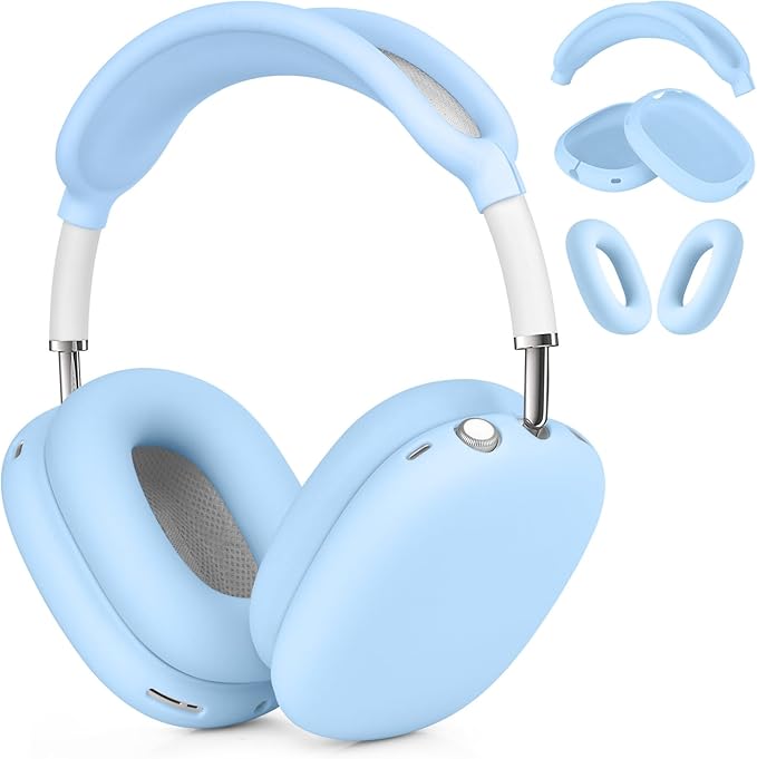 Filoto Case for Airpods Max Headphones, Ear Pad Case Cover/Ear Cups Co ver/Headband for AirPods Max (USB-C/Lightning)(2024/2020), Silicone for Apple Airpod Max, Accessories Cases(Sky Blue)