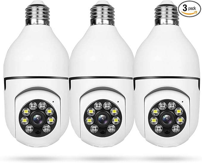 Hawkray Light Bulb Security Camera -5G& 2.4GHz WiFi 2K 3MP Security Cameras Wireless Outdoor Motion Detection and 911 Alarm Monitoring,Open AI Enabled,US Local Cloud, Color Night Vision(3 Pack)