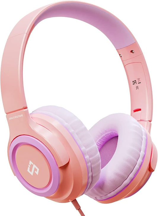 INFURTURE Kids Headphones, Wired Headphones for Kids Over Ear with Microphone, 85/94dB Volume Limiter Headphone for Girls Boys, Foldable Headphone for School, Airplane Travel