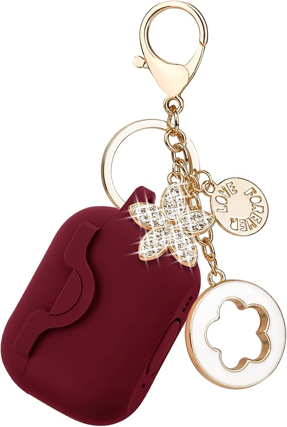 Secure Lock Case for Airpods Pro 2 Case with Cute Bling Keychain, Silicone Protective Case Cover for Airpods Pro 2nd Generation Case Women Girls - Burgundy