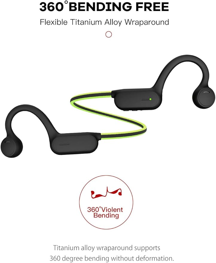Open Ear Bone Conduction Headphones Bluetooth 5.2, Sports Wireless Earphones with Microphones, Sweatproof Waterproof Wireless Earphones for Running, Gym, Hiking, Cycling(Green)
