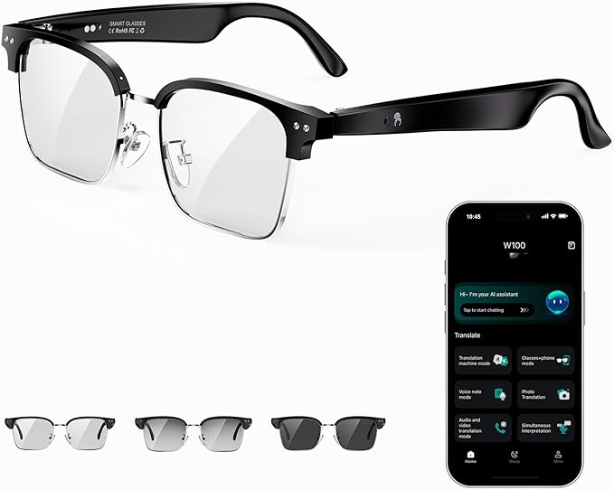 AI Smart Glasses for Women and Men, Bluetooth Sunglasses with Chat GPT and 164 Languages , Translation Glasses with Color-Change Lens, Music Playback & Hands-Free Calls, UV & Blue Light Protection