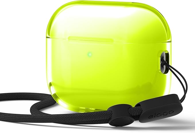 elago Clear Case Compatible with AirPods Pro 3 Case Clear Cover - Lanyard Included, Strap Included, Reduced Yellowing, Shockproof, Full Protection, Soft TPU (Neon Yellow)