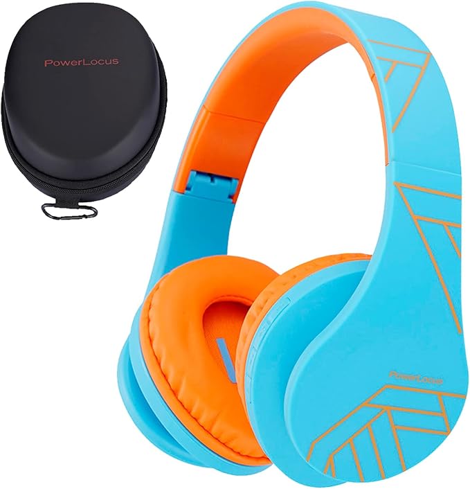 PowerLocus Kids Headphones Over-Ear, Bluetooth Wireless Headphones for Kids,with Microphone, Safe 85DB Volume Limited, Foldable with Carry Case, Audio Cable, Micro SD mode for Online Classes,PC,Phones