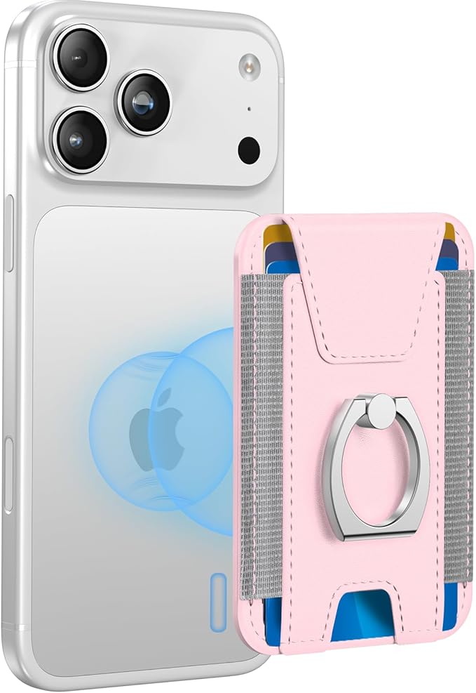 For Magsafe Wallet with Grip, 6-Card Holder, Stronger Magnetic Card Wallet Holder for iPhone 16/15, iPhone 14/13/12 Series, Leather Magnetic Phone Wallet with Privacy Flap, RFID Blocking, Pink