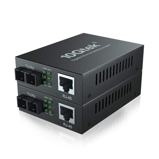 10Gtek 1.25G Gigabit MultiMode Fiber to Ethernet Media Converter, MMF Dual SC Fiber to Ethernet Copper RJ45 Converter for 10/100/1000Base-Tx to 1000Base-SX, UL Certified, up to 550-m, Pack of 2