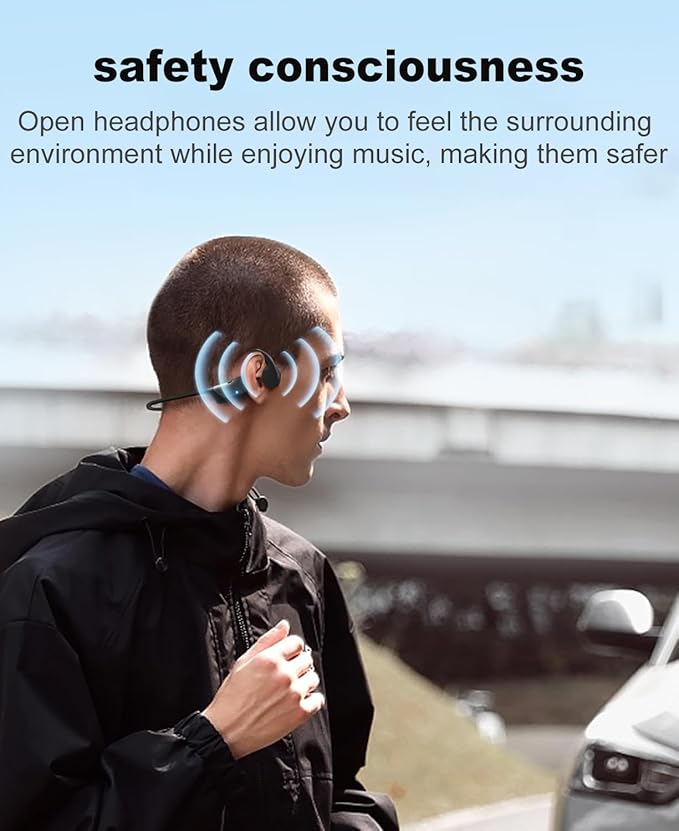 Bone Conduction Headphones,Open-Ear Bluetooth 5.3 Sport Headphones with Mic IP55 Waterproof 8 Hour Playtime & IP55 Wireless Earphones for Running, Workouts, Gym, Hiking, Cycling (Black)