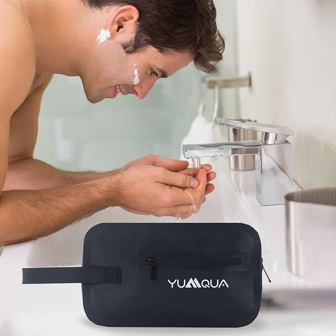 YUMQUA Waterproof Toiletry Bag for Men, PVC Small Waterproof Bag for Travel, Mens Traveling Toiletries Dopp Kit Shaving Pouch Water Proof Organizer Hanging Case for Travel, Gym, Bathroom, Beach