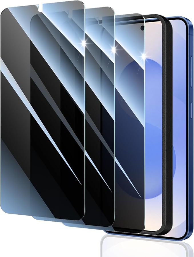 3*Privacy Screen Protector for Samsung Galaxy S24+/S24 Plus/S25+/S25 Plus with a Installation Alignment Aid, Anti-Spy Tempered Glass Film, Private Black Protection, [Shatterproof][ Shockproof]