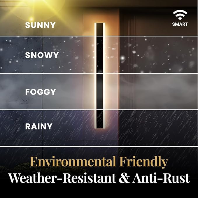 𝗠𝗢𝗗 𝗟𝗜𝗚𝗛𝗧𝗜𝗡𝗚 Waterproof Outdoor Wall Light with Smart Home App, Wi-Fi/Bluetooth, Adjust 3000K-6000K & Brightness, LED Long Porch Lights with App Control, 1-Pack (59" | Smart Home)