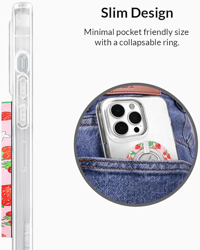 VELVET CAVIAR Compatible with MagSafe Phone Grip - Magnetic Ring Holder with Adjustable Stand - Removable MagSafe Accessories for iPhone 16, 15, 14, 13, 12 (Strawberry)